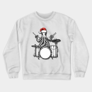 Santa Octopus Playing Drums, Christmas Octopus, Gift for Octopus Lover Crewneck Sweatshirt